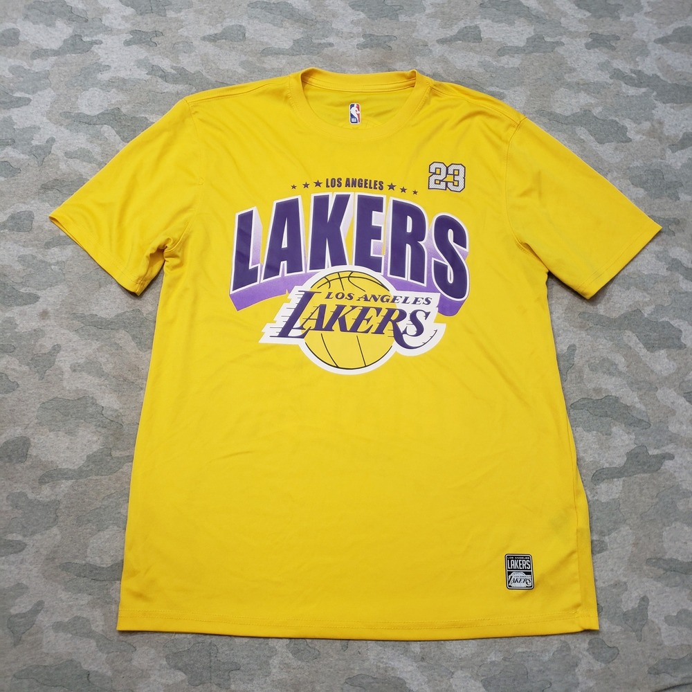 LA Lakers Shirt Men Large Yellow LeBron James #23 Basketball Short Sleeve NBA